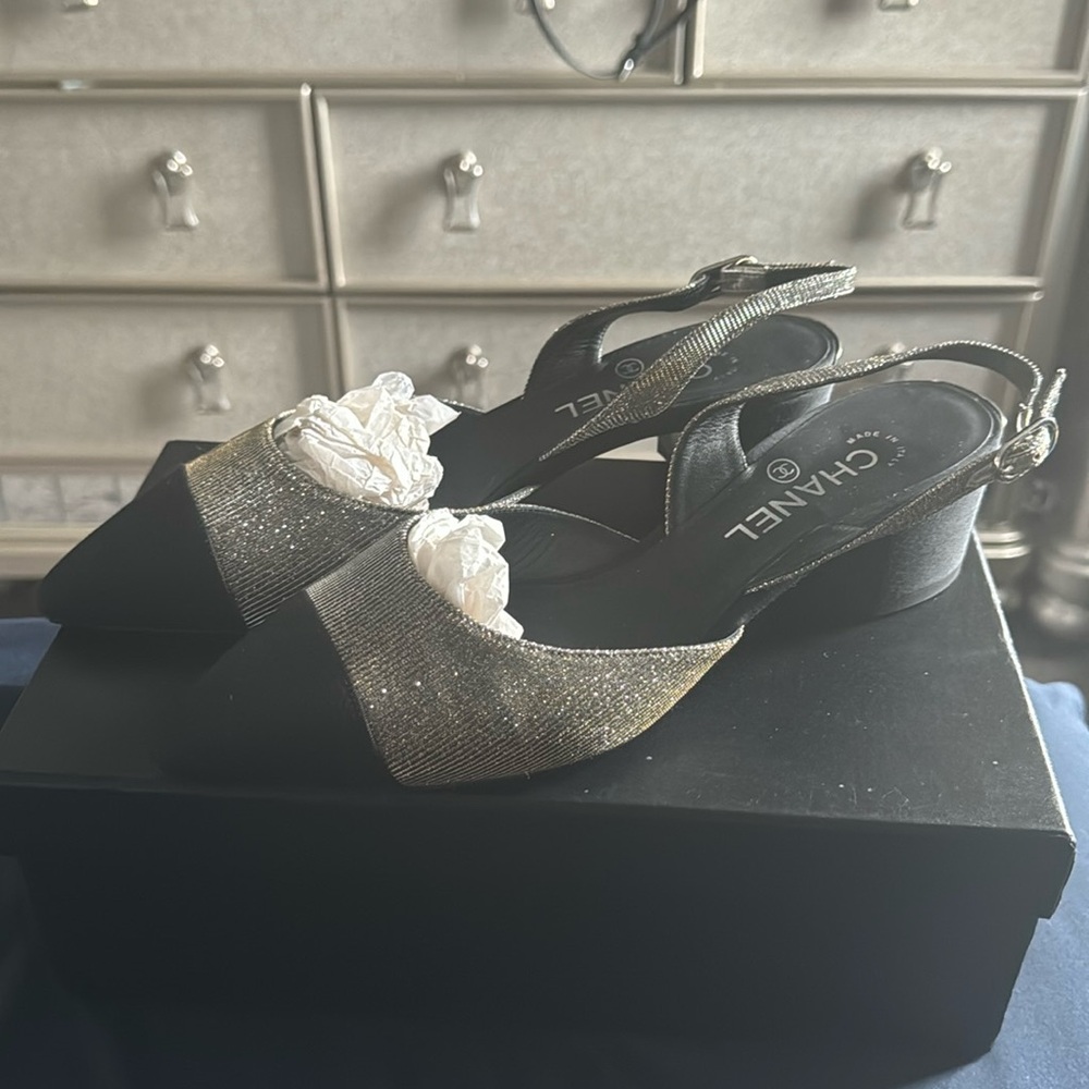 Chanel Metallic Slingbacks